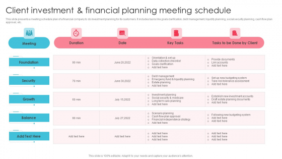 Client Investment And Financial Planning Meeting Schedule Graphics PDF