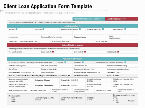 Client Loan Application Form Template Ppt PowerPoint Presentation Gallery Background PDF Client Loan Application Form Template Ppt PowerPoint Presentation Gallery Background PDF