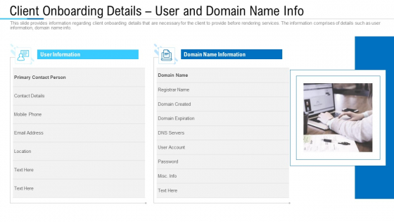 Client Onboarding Details User And Domain Name Info Ppt Portfolio Information PDF