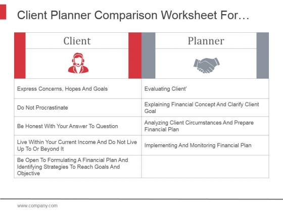 Client Planner Comparison Worksheet For Establishing Financial Direction Ppt PowerPoint Presentation Deck