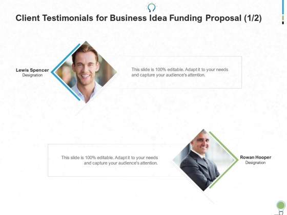 Client Testimonials For Business Idea Funding Proposal Ppt PowerPoint Presentation Model Example Topics