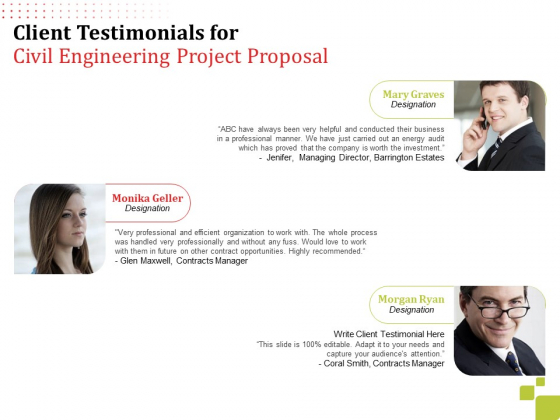 Client Testimonials For Civil Engineering Project Proposal Ppt Pictures Backgrounds PDF Client Testimonials For Civil Engineering Project Proposal Ppt Pictures Backgrounds PDF