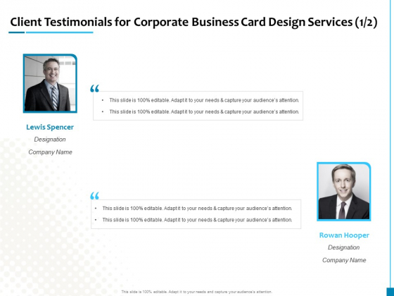 Client Testimonials For Corporate Business Card Design Services Business Structure PDF