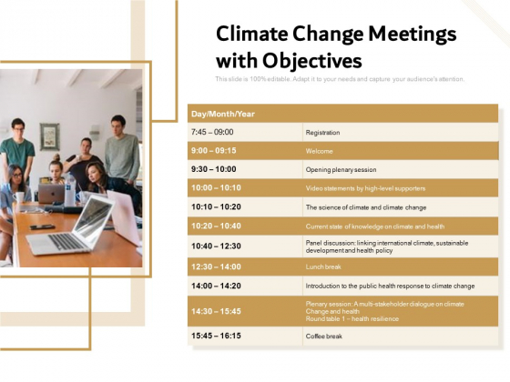 Climate Change Meetings With Objectives Ppt PowerPoint Presentation File Styles PDF