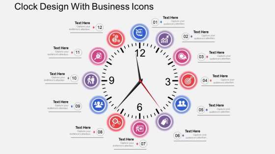 Clock Design With Business Icons Powerpoint Templates