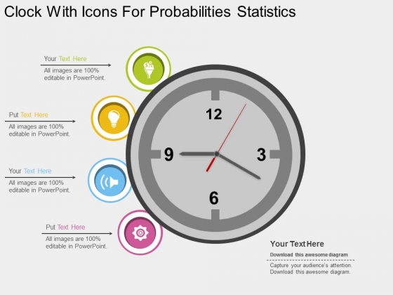 Clock With Icons For Probabilities Statistics Powerpoint Template Clock With Icons For Probabilities Statistics Powerpoint Template