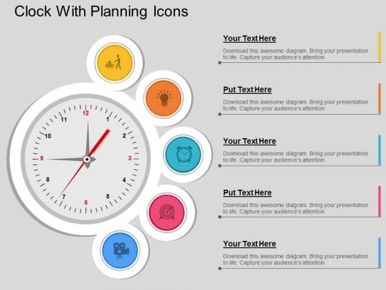 Clock With Planning Icons Powerpoint Template Clock With Planning Icons Powerpoint Template