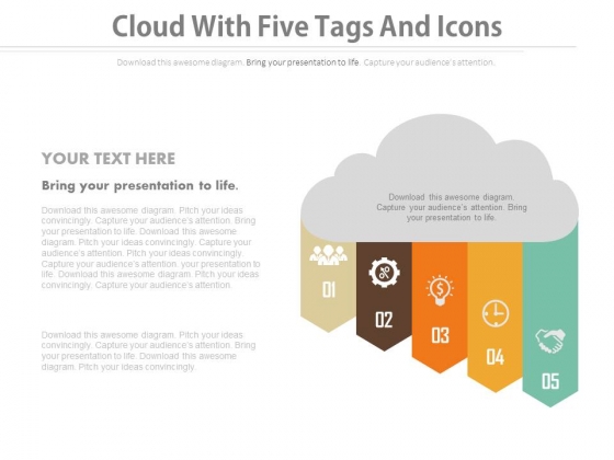 Cloud With Five Points And Icons Powerpoint Template