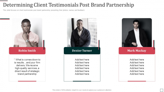 Co Branding Partnership Capital Funding Pitch Deck Determining Client Testimonials Post Brand Partnership Background PDF
