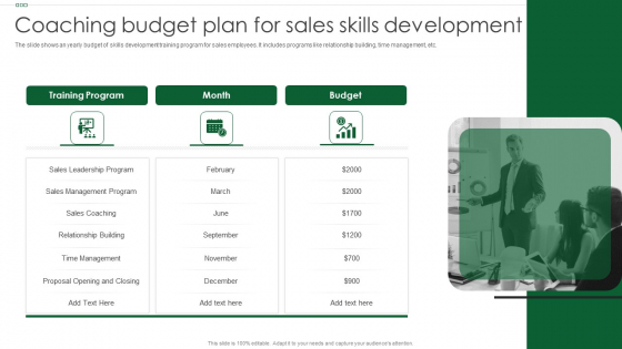 Coaching Budget Plan For Sales Skills Development Designs PDF