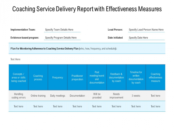 Coaching Service Delivery Report With Effectiveness Measures Ppt PowerPoint Presentation File Examples PDF Coaching Service Delivery Report With Effectiveness Measures Ppt PowerPoint Presentation File Examples PDF