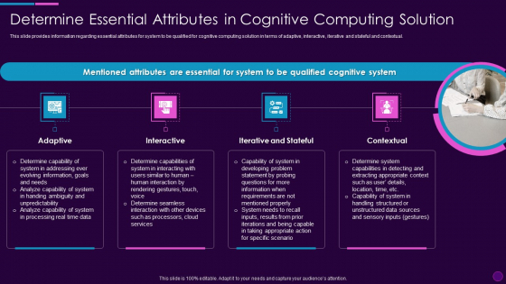 Cognitive Computing Action Plan Determine Essential Attributes In Cognitive Ppt Icon PDF