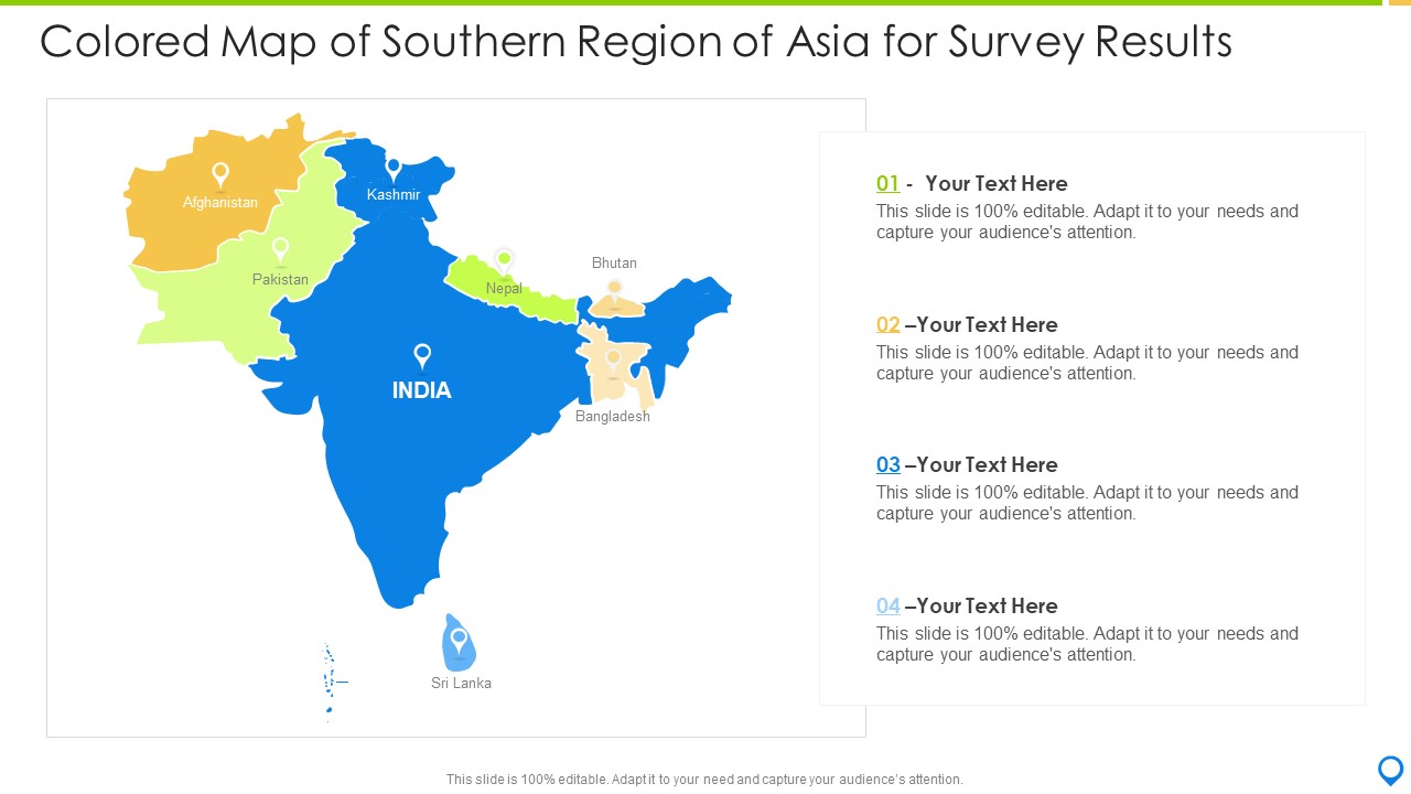 Colored Map Of Southern Region Of Asia For Survey Results Elements PDF