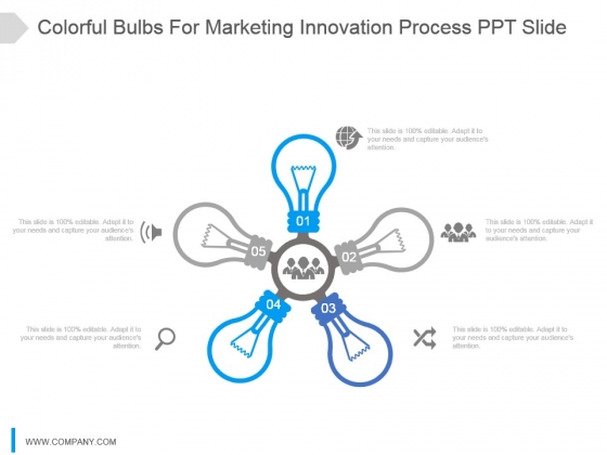 Colorful Bulbs For Marketing Innovation Process Ppt Slide