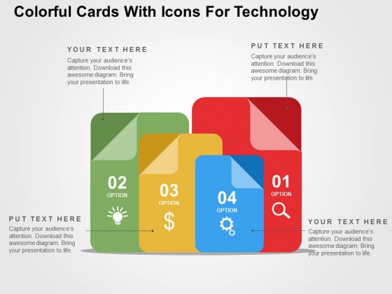 Colorful Cards With Icons For Technology Powerpoint Templates
