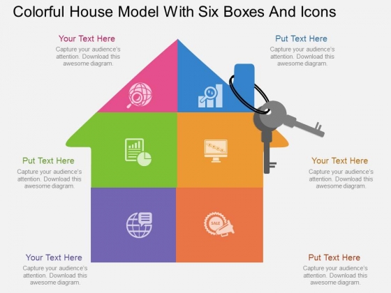 Colorful House Model With Six Boxes And Icons Powerpoint Template