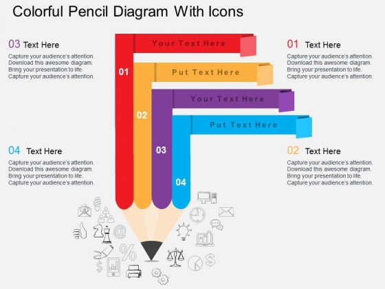 Colorful Pencil Diagram With Icons Powerpoint Template