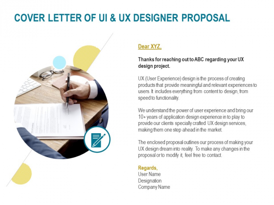 Command Line Interface Cover Letter Of UI And UX Designer Proposal Ppt Outline Example Topics PDF