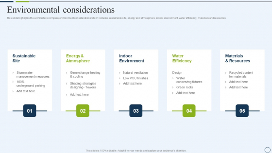 Commercial And Urban Architect Business Profile Environmental Considerations Diagrams PDF Commercial And Urban Architect Business Profile Environmental Considerations Diagrams PDF