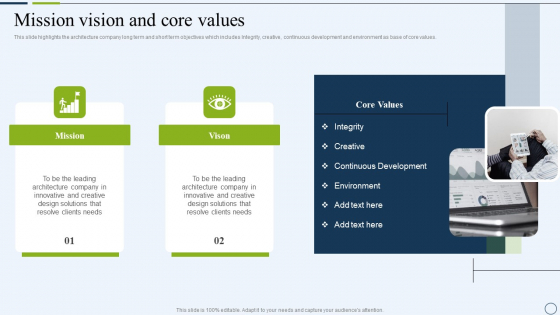 Commercial And Urban Architect Business Profile Mission Vision And Core Values Template PDF Commercial And Urban Architect Business Profile Mission Vision And Core Values Template PDF