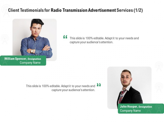 Commercial Broadcasting Client Testimonials For Radio Transmission Advertisement Services Themes PDF