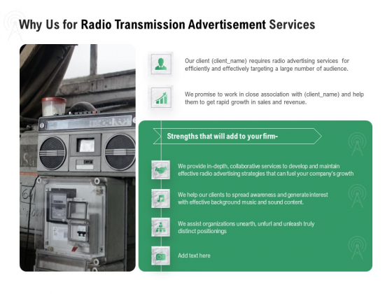 Commercial Broadcasting Why Us For Radio Transmission Advertisement Services Elements PDF Commercial Broadcasting Why Us For Radio Transmission Advertisement Services Elements PDF