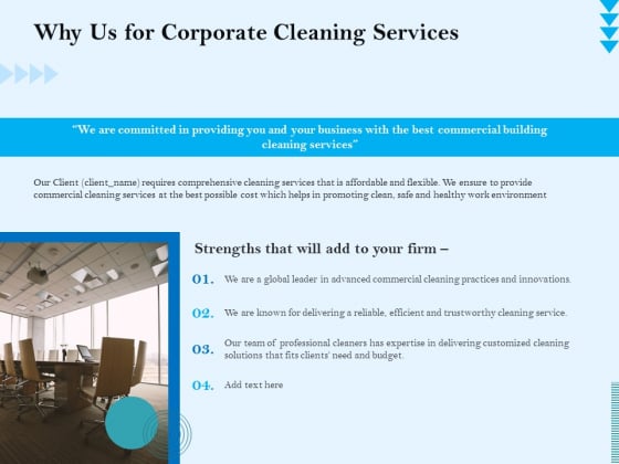 Commercial Cleaning Services Why Us For Corporate Cleaning Services Infographics PDF
