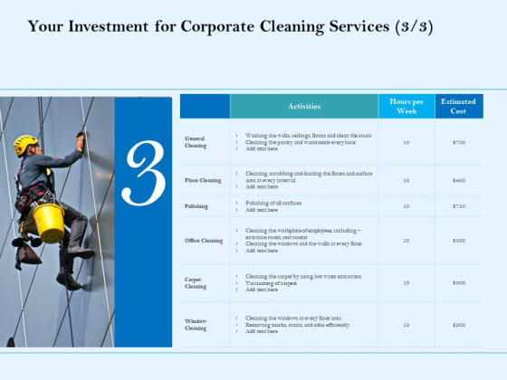 Commercial Cleaning Services Your Investment For Corporate Cleaning Services Polishing Template PDF