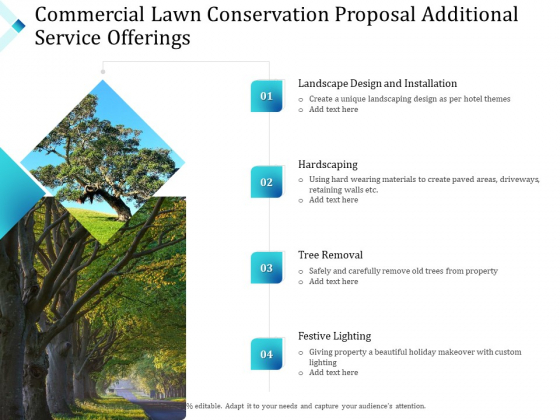 Commercial Lawn Conservation Proposal Additional Service Offerings Ppt Gallery Topics PDF Commercial Lawn Conservation Proposal Additional Service Offerings Ppt Gallery Topics PDF