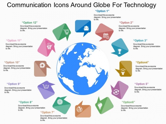 Communication Icons Around Globe For Technology Powerpoint Template