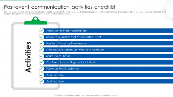 Company Event Communication Post Event Communication Activities Checklist Sample PDF