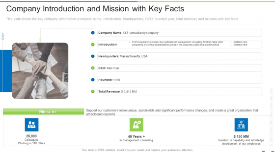 Company Introduction And Mission With Key Facts Ppt Summary Themes PDF Company Introduction And Mission With Key Facts Ppt Summary Themes PDF