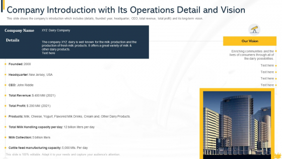 Company Introduction With Its Operations Detail And Vision Elements PDF