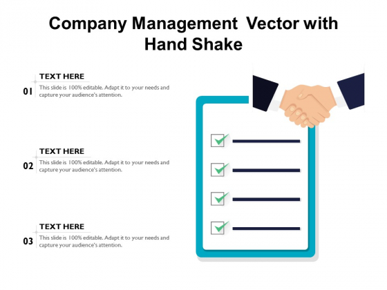 Company Management Vector With Hand Shake Ppt PowerPoint Presentation Gallery Templates PDF