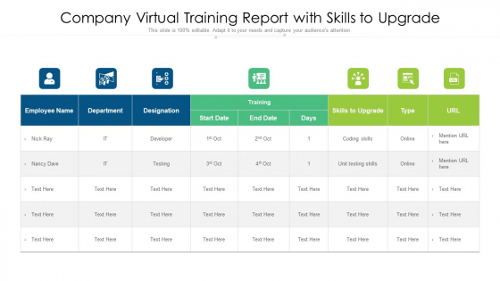 Company Virtual Training Report With Skills To Upgrade Ppt Inspiration Graphics PDF Company Virtual Training Report With Skills To Upgrade Ppt Inspiration Graphics PDF