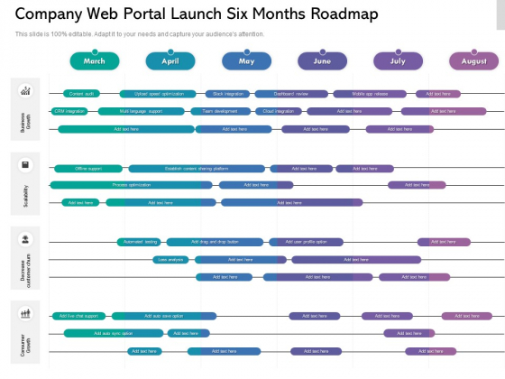 Company Web Portal Launch Six Months Roadmap Template Company Web Portal Launch Six Months Roadmap Template