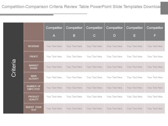 Competition Comparison Criteria Review Table Powerpoint Slide Templates Download
