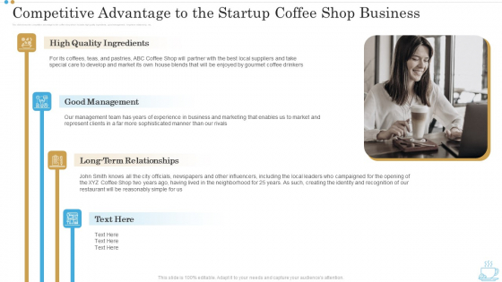 Competitive Advantage To The Startup Coffee Shop Business Business Plan For Opening A Coffeehouse Ppt Slides Samples PDF