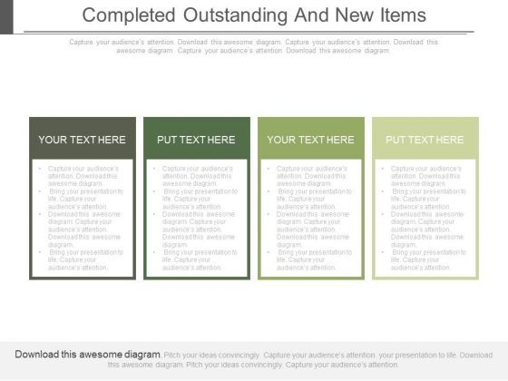 Completed Outstanding And New Items Ppt Slides