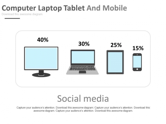 Computer Laptop Tablet And Mobile With Percentage Values Powerpoint Slides