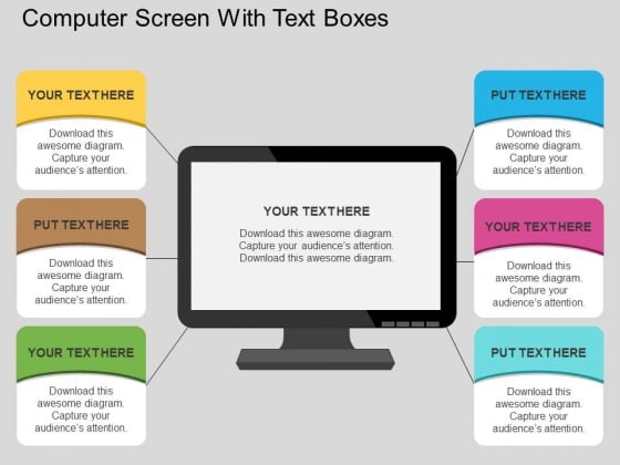 Computer Screen With Text Boxes Powerpoint Template