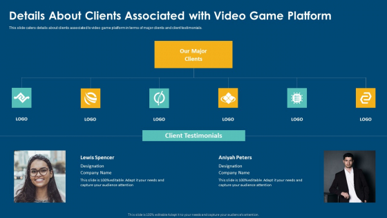 Computerized Game Pitch Deck Details About Clients Associated With Video Game Platform Themes PDF