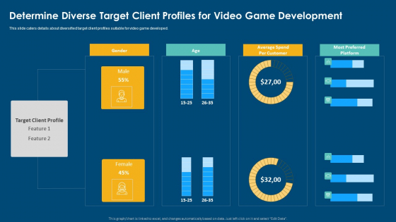 Computerized Game Pitch Deck Determine Diverse Target Client Profiles For Video Game Development Summary PDF