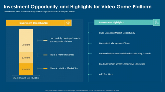 Computerized Game Pitch Deck Investment Opportunity And Highlights For Video Game Platform Portrait PDF Slide 1