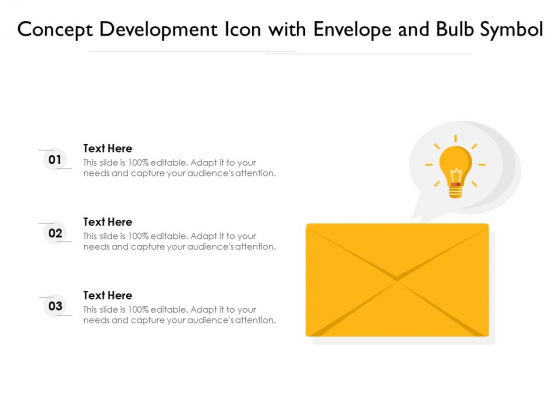 Concept Development Icon With Envelope And Bulb Symbol Ppt PowerPoint Presentation File Styles PDF