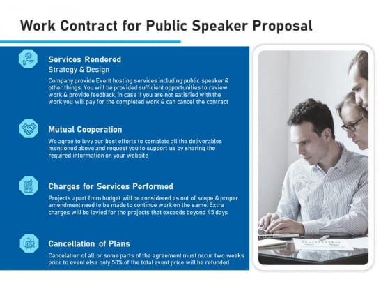 Conference Session Work Contract For Public Speaker Proposal Ppt Model Ideas PDF