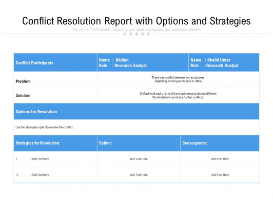 Conflict Resolution Report With Options And Strategies Ppt PowerPoint Presentation Inspiration Maker PDF Conflict Resolution Report With Options And Strategies Ppt PowerPoint Presentation Inspiration Maker PDF