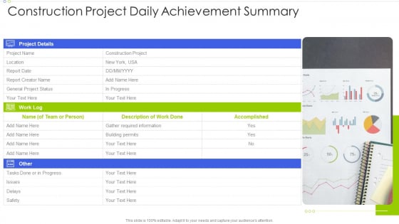 Construction Project Daily Achievement Summary Structure PDF Construction Project Daily Achievement Summary Structure PDF