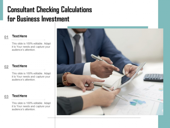 Consultant Checking Calculations For Business Investment Ppt PowerPoint Presentation Layouts Deck PDF