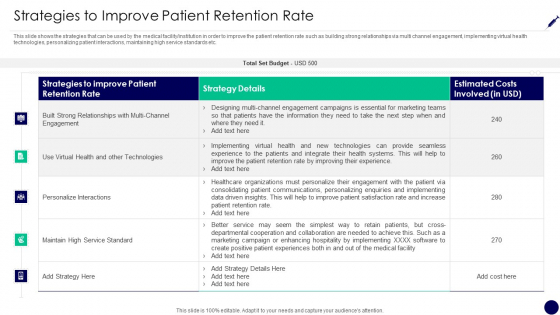 Consumer Retention Techniques Strategies To Improve Patient Retention Rate Diagrams PDF